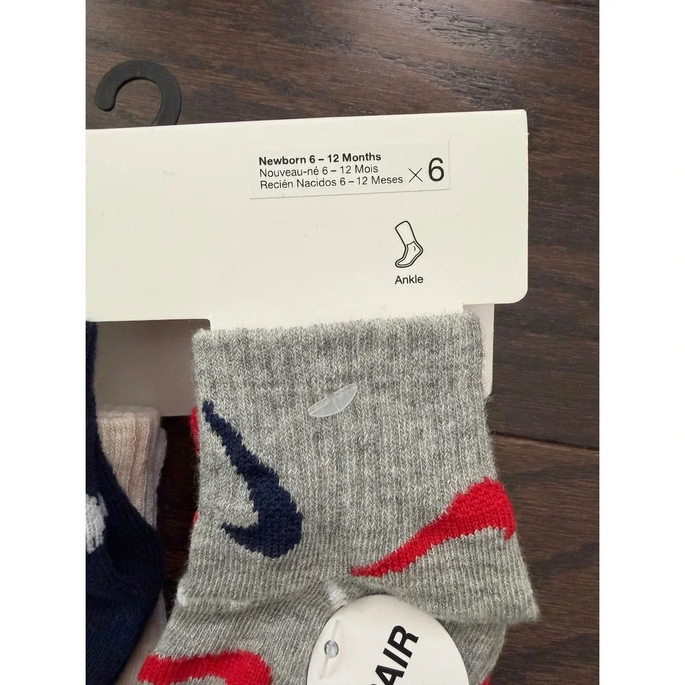 Nike 6 Pack Infant Ankle Socks 6-12 Months Navy Grey Red NN1057-042